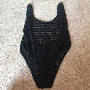 Black mesh one piece swimsuit / bodysuit